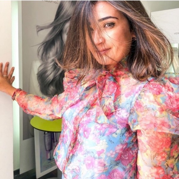 Zara Tops Zara Floral Print Organza Blouse With Bow Poshmark